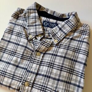 Chaps Long Sleeve Button Down Blue Gray White Plaid Size Large 100% Cotton 2/$15